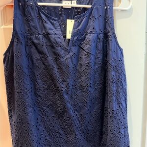NEW GAP Navy Eyelet Sleeveless Blouse, XS